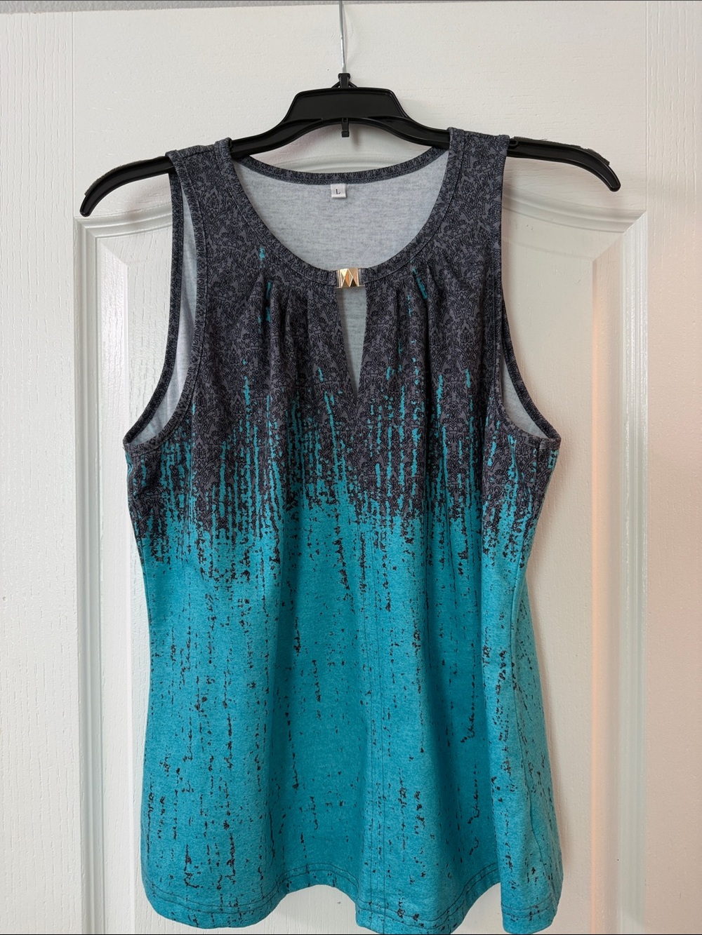 Women’s Teal and Charcoal Ombre Tank Top with Front Keyhole